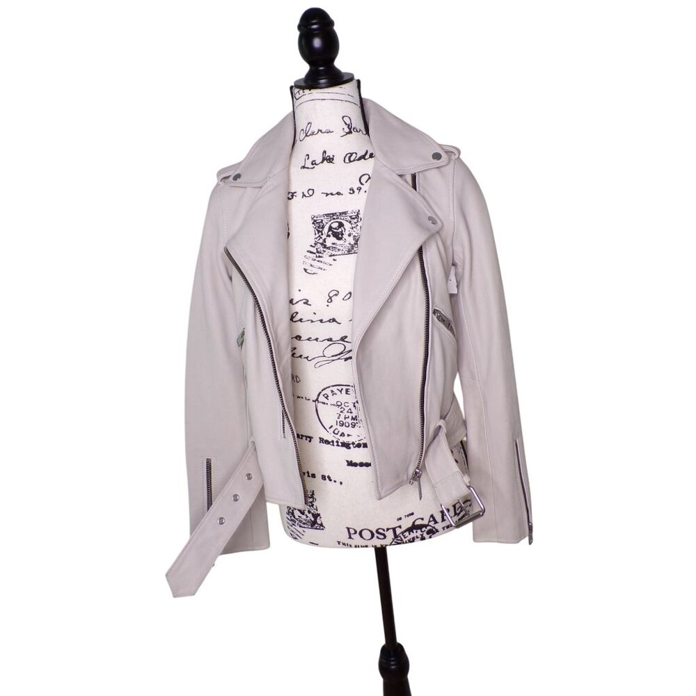 🆕 ALL SAINTS Balfern Soft Leather Zip Biker Jacket Light Gray 2 - Picture 13 of 15